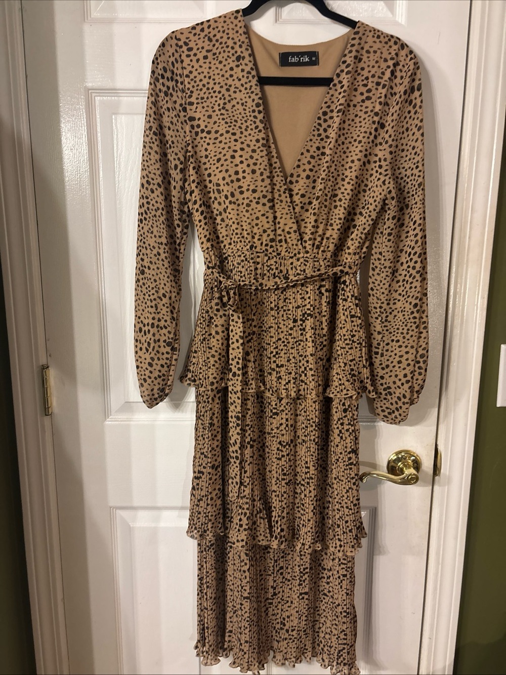 fab'rik Tan and Black Printed Tiered Wrap Dress